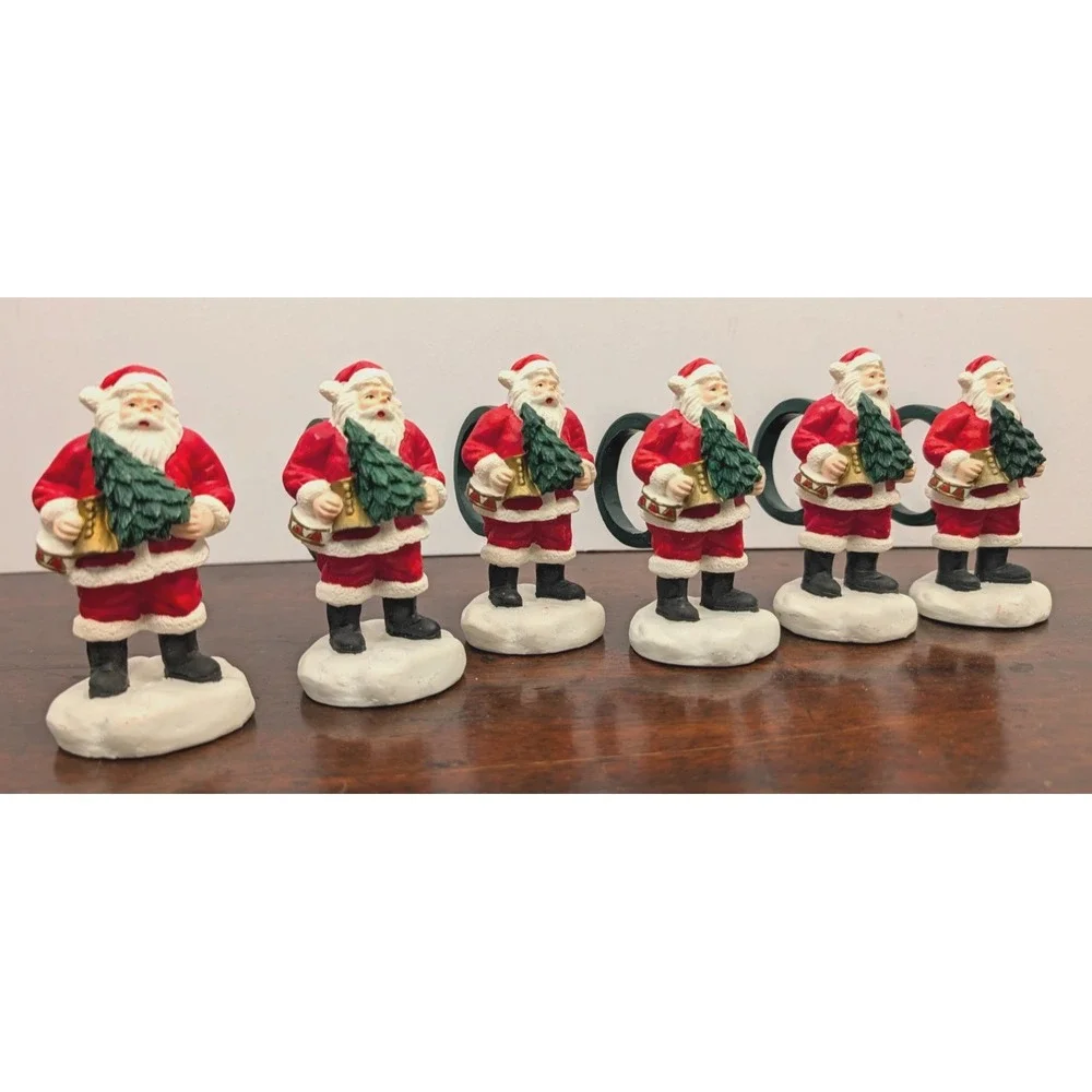 Vintage Santa Claus Napkin Rings Set of 6 Christmas Tree Holiday Table Decor
